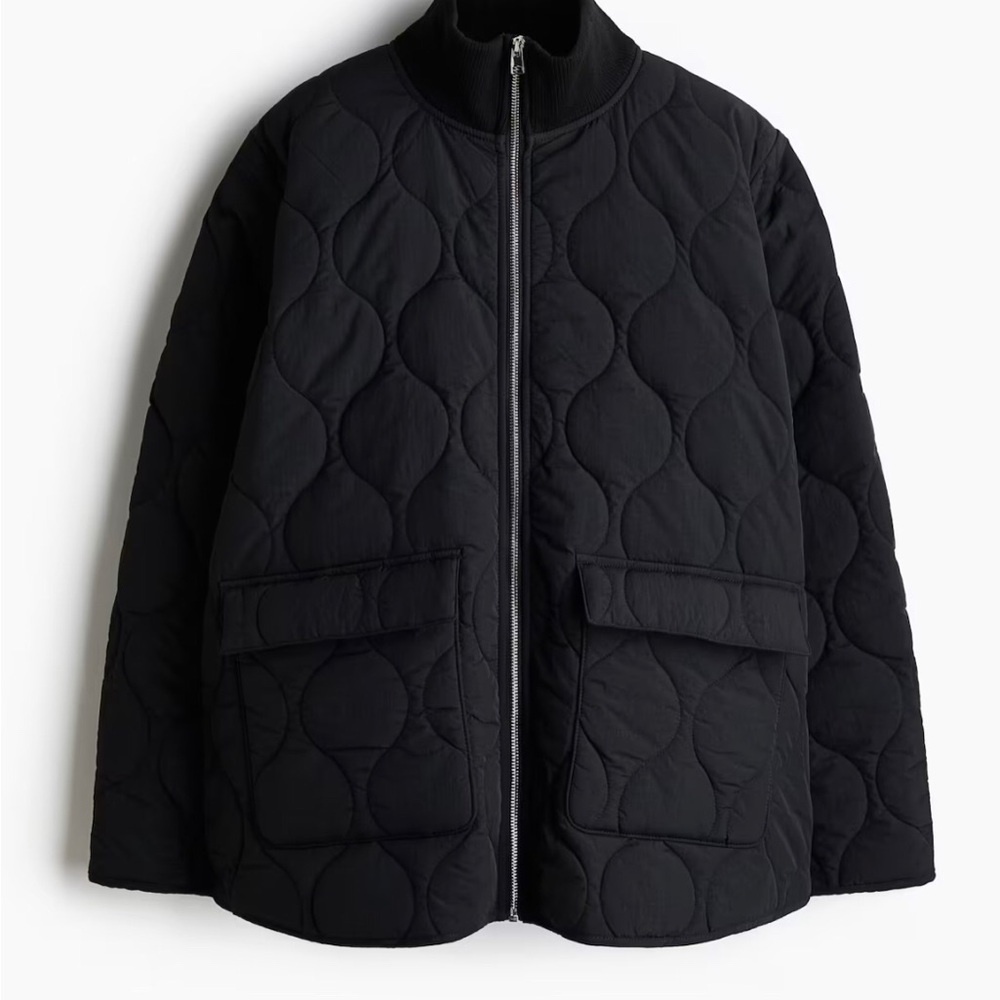 H&M Black Quilted Bomber Jacket